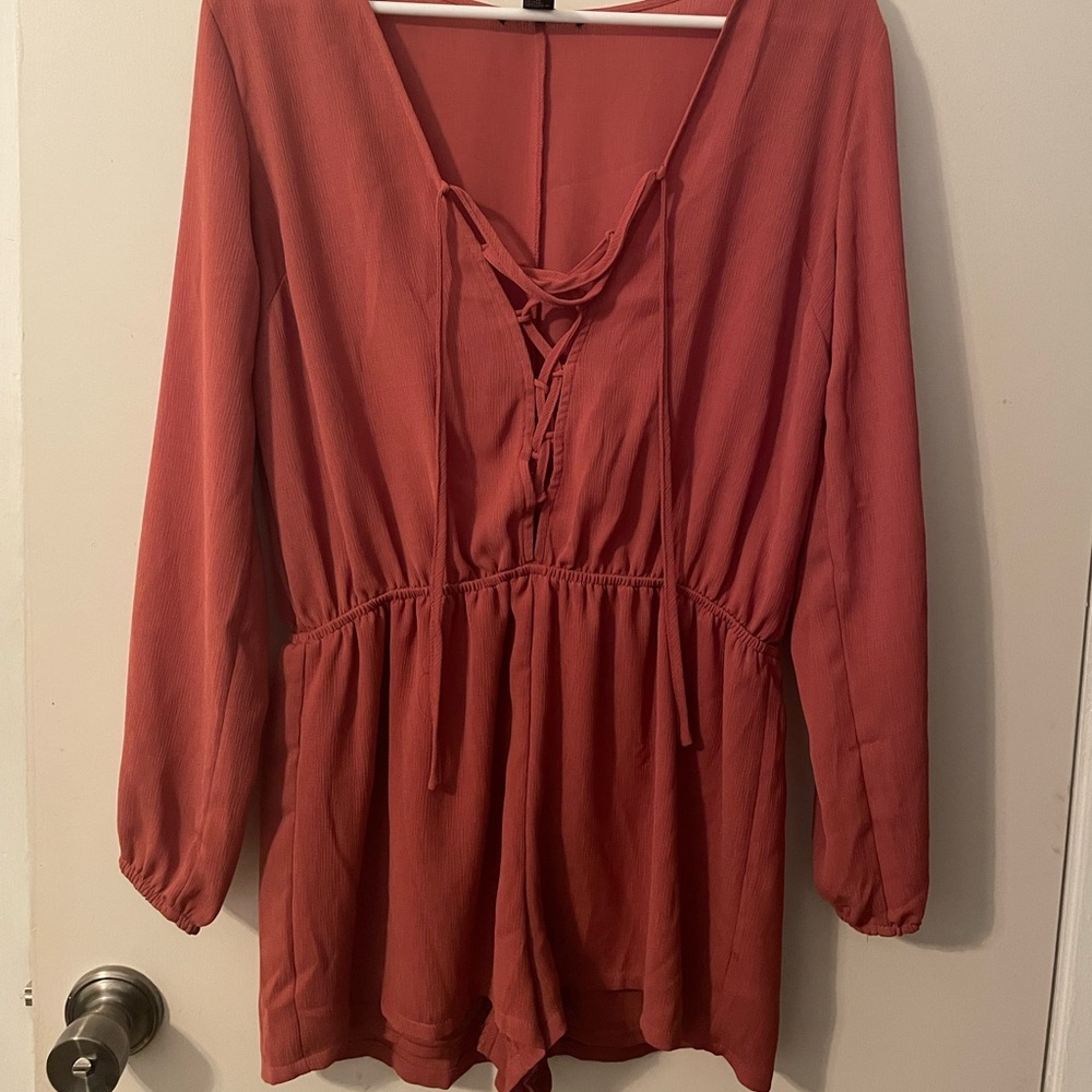Rust colored Long Sleeve Romper